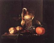 Still Life With Silver Bowl Glasses And Fruit - 威廉·考尔夫